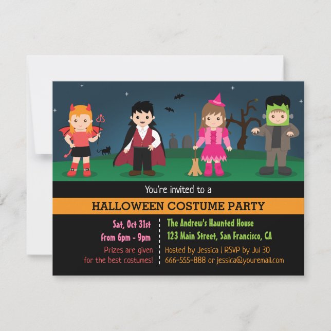 Cute Monsters Kids Halloween Costume Party Inbjudningar (Framsida)