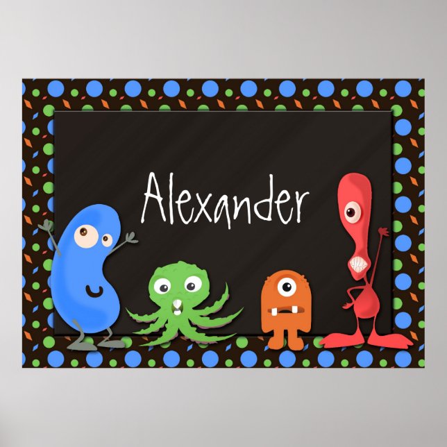 Cute Monsters med Mörk Brown Background Poster (Framsidan)