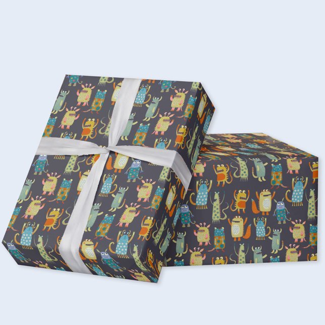 Cute Monsters Presentpapper (Fun monster pattern gift wrapping paper)