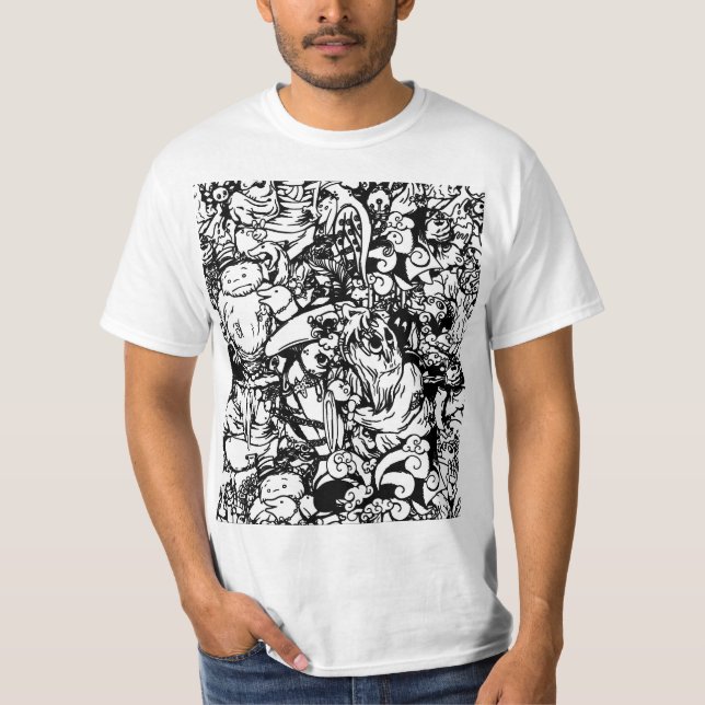 Cute Monsters & Voodoo Dolls i Black & White T-shirt (Framsida)