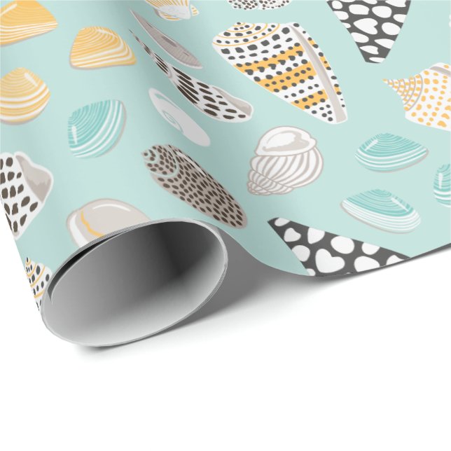 Cute-mönstrade Seashells på mynta Presentpapper (Rullad Hörn)