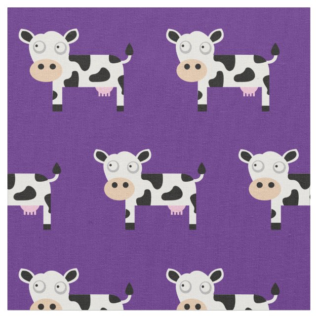 Cute Moo Cow Kid Baby Nursery Farm Lila Tyg (Närbild)