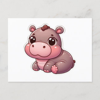 Cute Moo Deng Baby Hippo-kort Vykort
