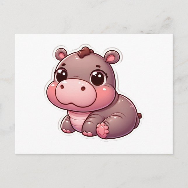 Cute Moo Deng Baby Hippo-kort Vykort (Framsida)