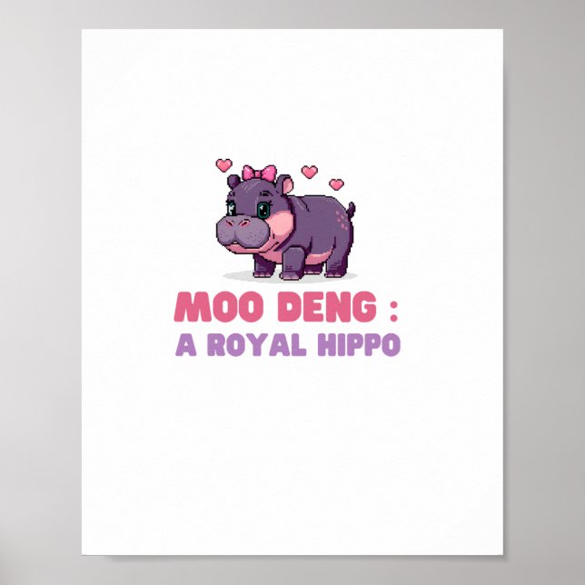 Cute MOO DENG ROYAL HIPPO Hippo Theme Zoology Pixe Poster (Framsidan)