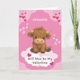Cute Moo Highland Cow Valentine Helgkort