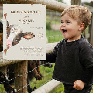 Cute Moo-ving on Up Boy Födelsedagsfest inbjudan
