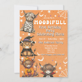 Cute Moodifull Highland Cow Halloween Birthday Inbjudningar