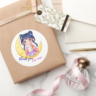 Cute Moon Bunny Girl  Runt Klistermärke