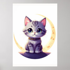 Cute Moon Cat Art Print – Magical Kitten design Poster