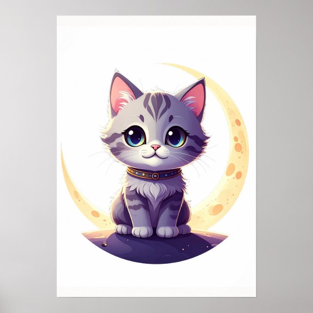 Cute Moon Cat Art Print – Magical Kitten design Poster (Framsidan)
