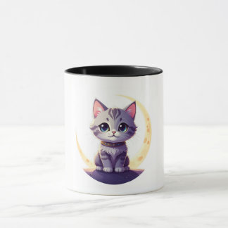 Cute Moon Cat Mug – Magical Kitten on CrescentMoon Mugg
