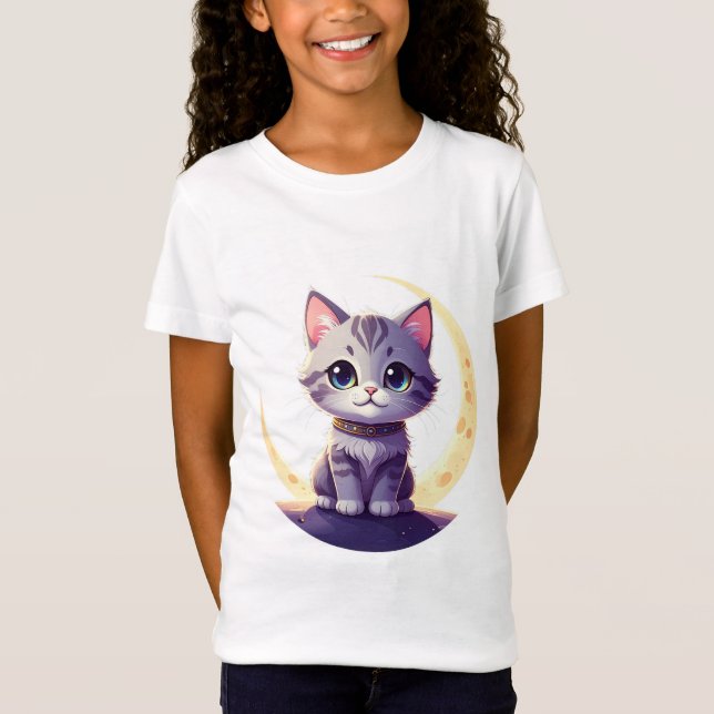 Cute Moon Cat T-Shirt – Magical Kitten Fantasy  (Framsida)