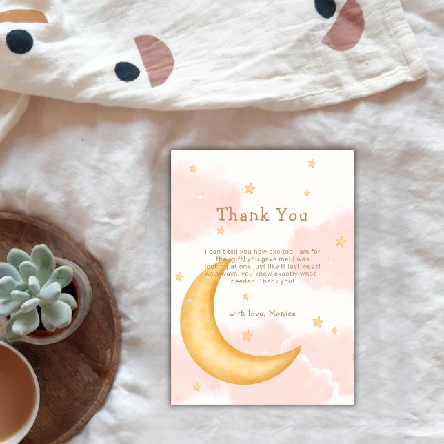 Cute Moon Stars Twinkle Twinkle Girl Shower Tack Kort (Cute Moon Stars Twinkle Twinkle Girl Baby Shower Thank You Card)