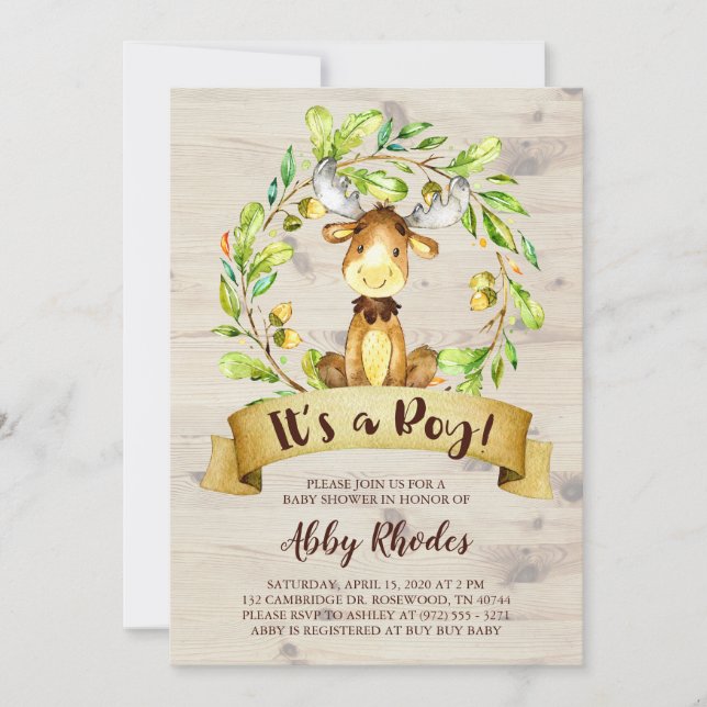 Cute Moose Baby Shower Inbjudningar (Framsida)