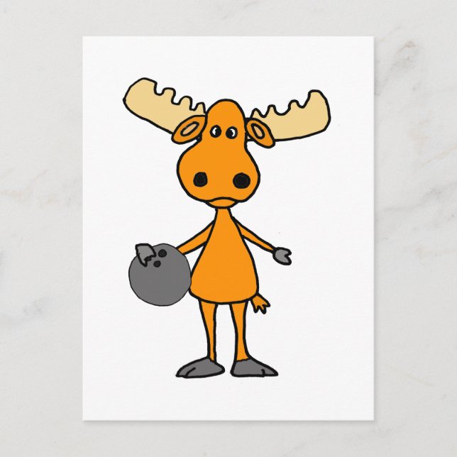 Cute Moose Bowling Tecknad Vykort (Framsida)