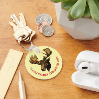 CUTE MOOSE CHRISTMAS DESIGN NYCKELRING