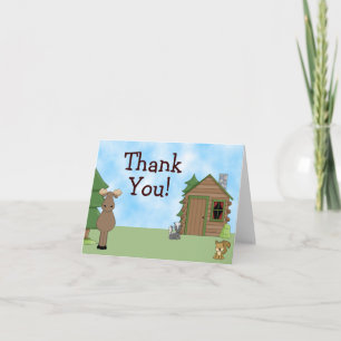 Cute Moose, Forest Animals och Cabin Tack Kort