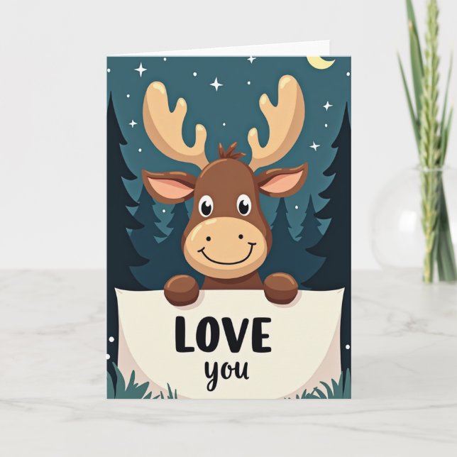 Cute Moose Forest Love You Card Kort (Framsida)