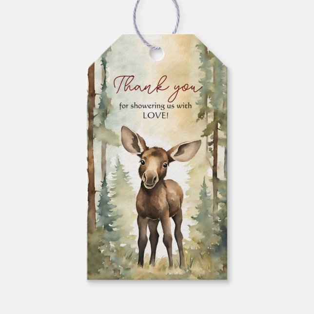 Cute Moose Gender Neutral Baby Shower Tack Presentetikett (Framsidan)