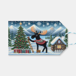 Cute Moose hängde en mossornament Presentetikett
