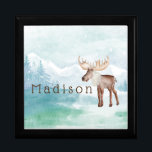 Cute Moose-Helgdag för Personlig Minnesask<br><div class="desc">Bilden på vattenfärgen visar en söt helgdag med bakgrunden på vinterscenen. Anpassa med anpassade text i modernt brunt teckensnitt</div>