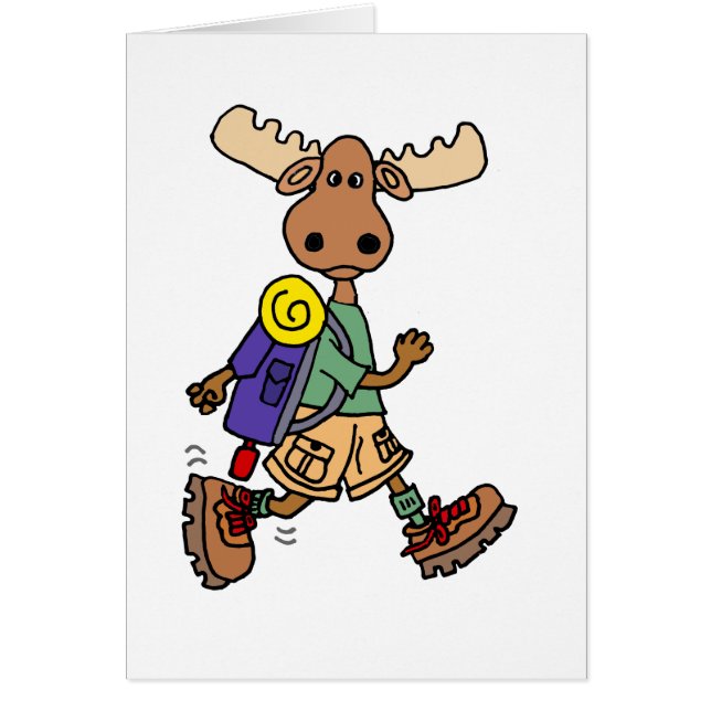 Cute Moose Hiker-Tecknad Hälsningskort (Framsidan)