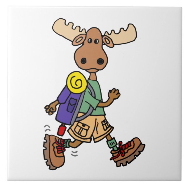 Cute Moose Hiker-Tecknad Kakelplatta (Framsidan)