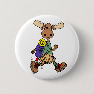 Cute Moose Hiker-Tecknad Knapp