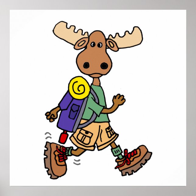 Cute Moose Hiker-Tecknad Poster (Framsidan)