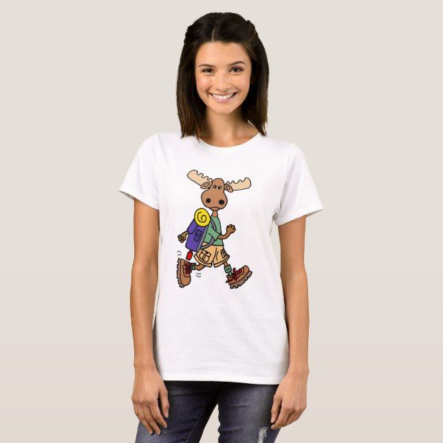 Cute Moose Hiker-Tecknad T Shirt (Hel framsida)