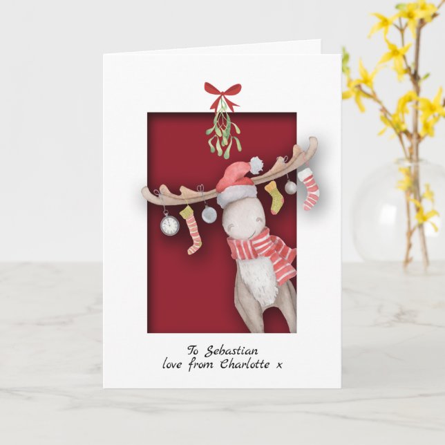 Cute Moose med mistletojul Kort (Gul blomma)