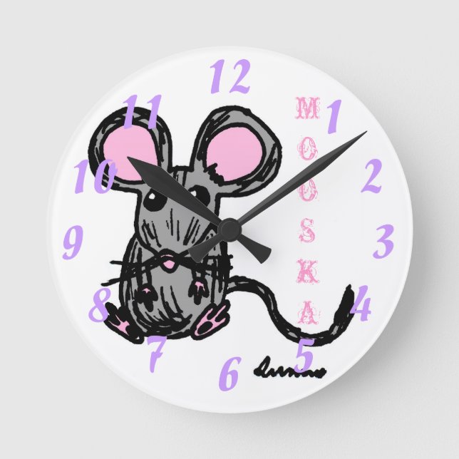 Cute Mooska Mouse Round Clock Rund Klocka (Framsida)