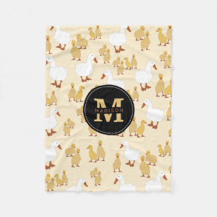 Cute Mor Anka & Baby Duckling Mönster Monogram Fleecefilt