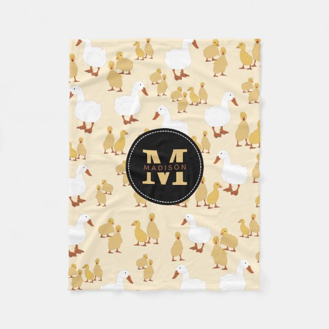 Cute Mor Anka & Baby Duckling Mönster Monogram Fleecefilt (Framsidan)