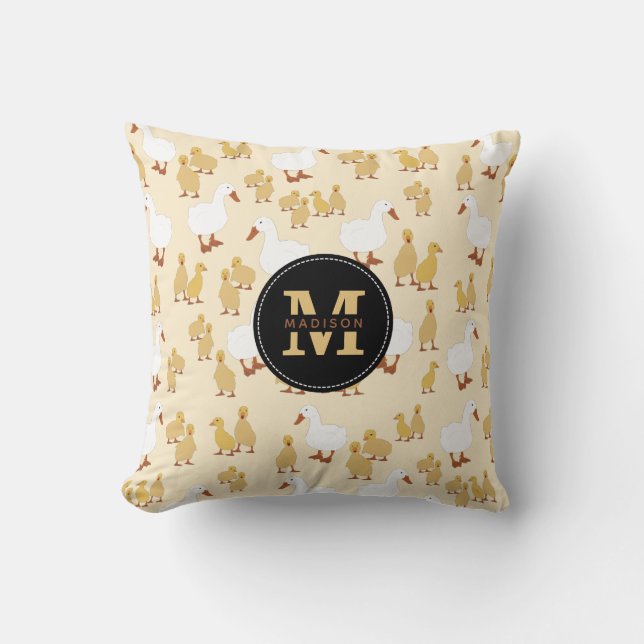 Cute Mor Anka & Baby Duckling Mönster Monogram Kudde (Framsida)