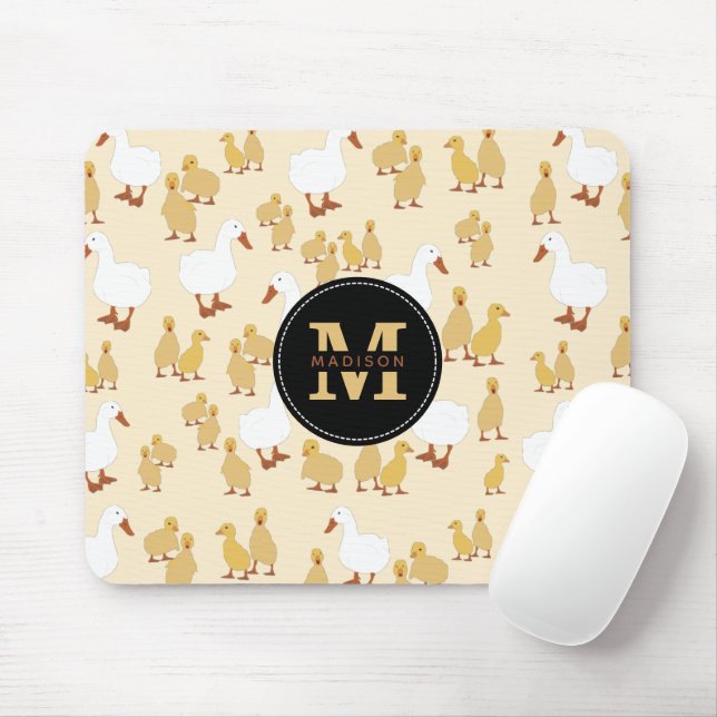 Cute Mor Anka & Baby Duckling Mönster Monogram Musmatta (Med mus)