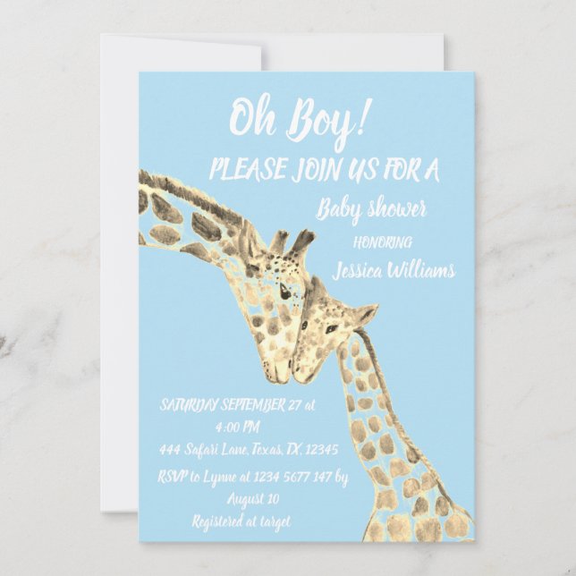 Cute Mor Baby Giraffe Safari Boho Animals Blue Inbjudningar (Framsida)