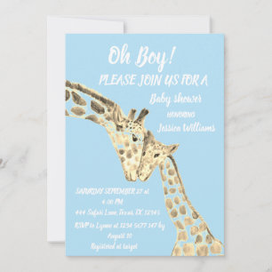 Cute Mor Baby Giraffe Safari Boho Animals Blue Inbjudningar