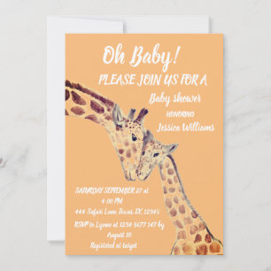Cute Mor Baby Giraffe Safari Boho Animals Invit Inbjudningar
