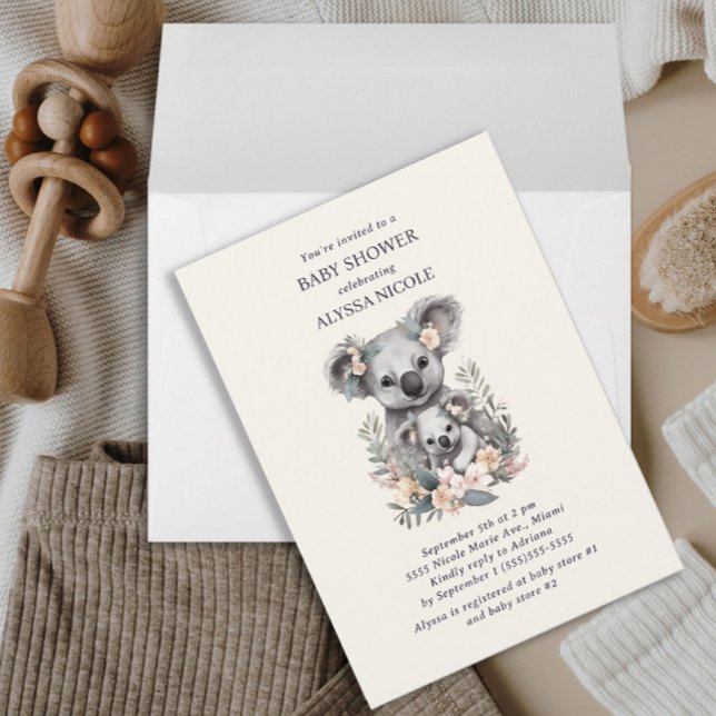Cute Mor Baby Koala Girl Baby Shower Inbjudningar (Skapare uppladdad)
