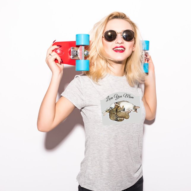 Cute Mor cat and kittens anpassningsbar T-Shirt (Skapare uppladdad)