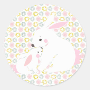 Cute mor & flicka bunny-klistermärken runt klistermärke