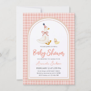 Cute Mor Goose & Gosling Rosa Baby Shower Inbjudningar