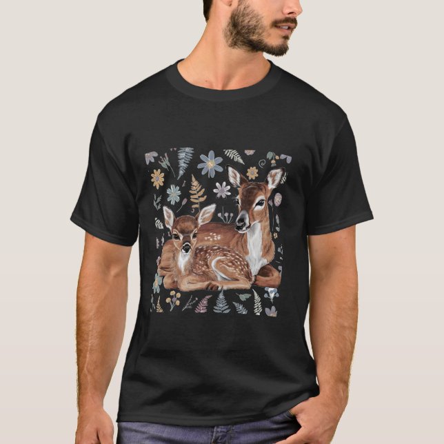 Cute mor Hjort och Baby Fawn Abstrakt T Shirt (Framsida)