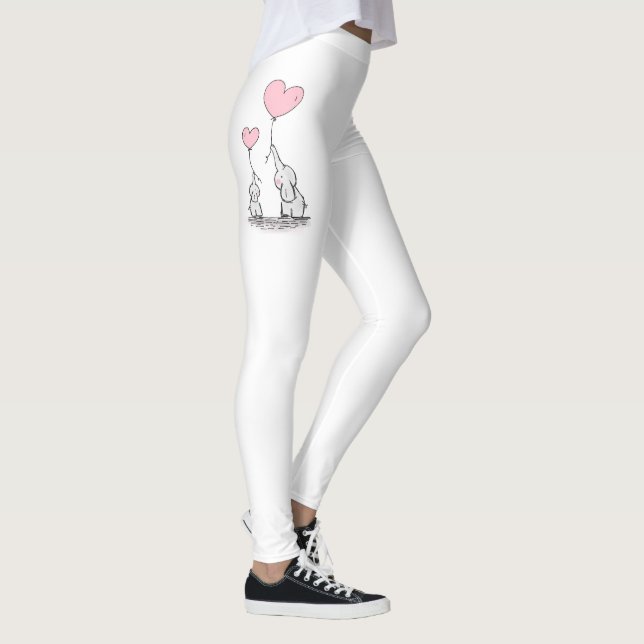 Cute Mor och Baby elefanter med hjärtballonger Leggings (Höger)