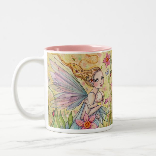 Cute Mor och Baby Fairy Whimsiques Fantasy Art Två-Tonad Mugg (Vänster)