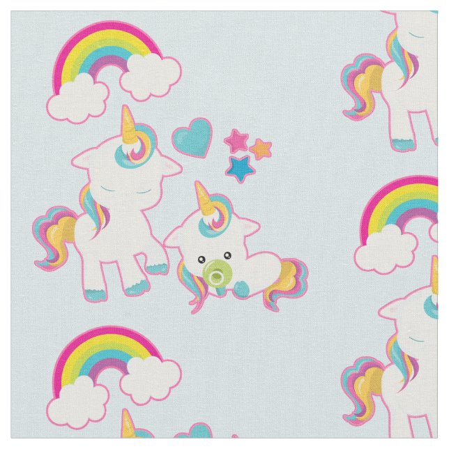 Cute Mor och Baby Unicorns Magic Mönster Tyg (Närbild)