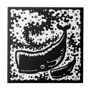 Cute Mor och Calf Whales Kakelplatta