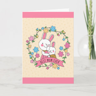 Cute Mor och Child Rabbits Mors dag Kort